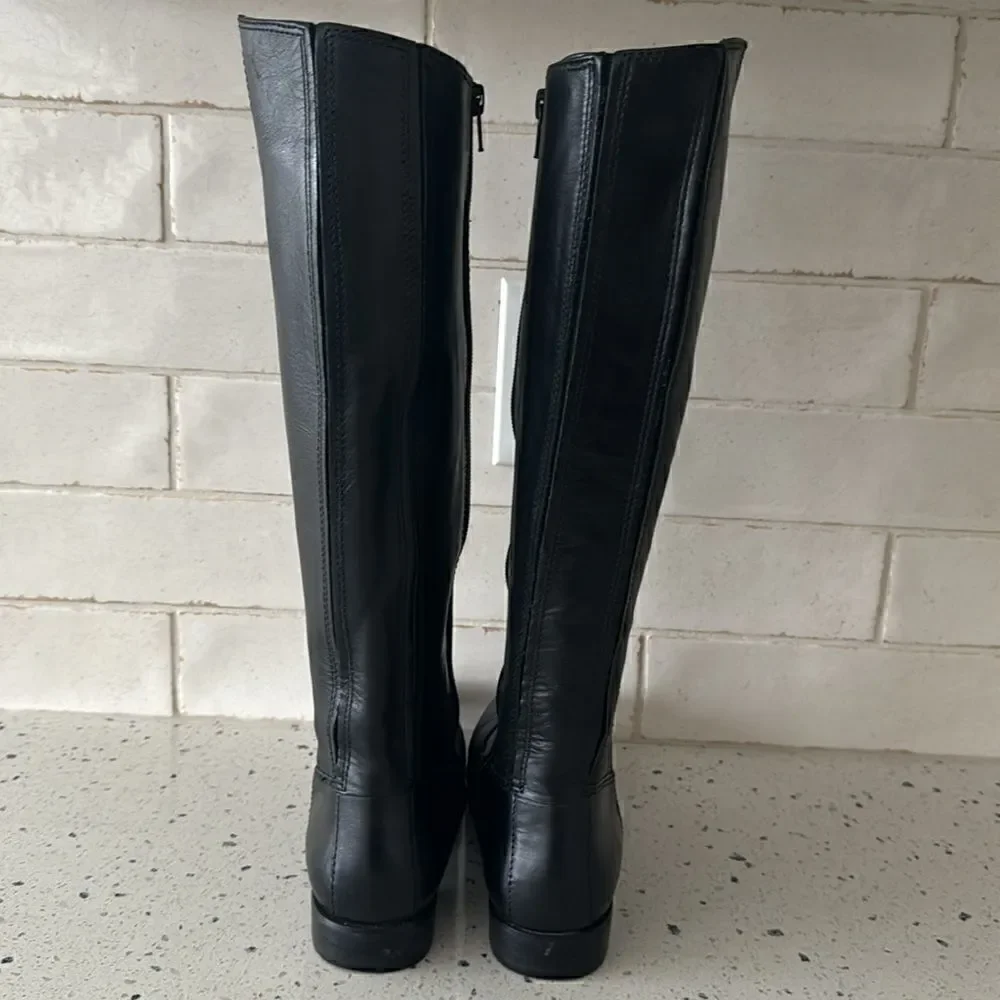 Kenneth Cole NY Mea Women’s Black Leather Knee-High Riding Boots Full Zip Sz 6.5